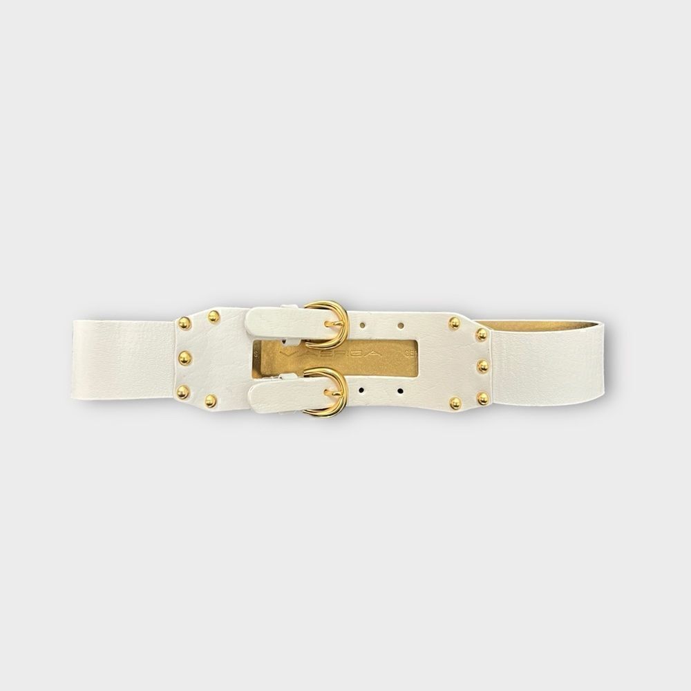 Via Spiga White and Gold Leather Belt with Studs - Size S